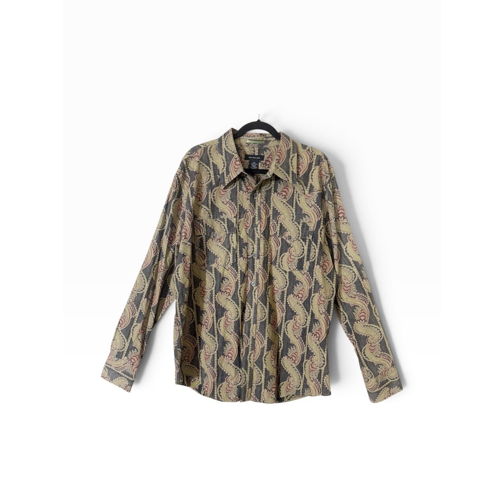 Calvin Klein Vintage 90s Mens Paisley Western Button Up Shirt Size Extra Large